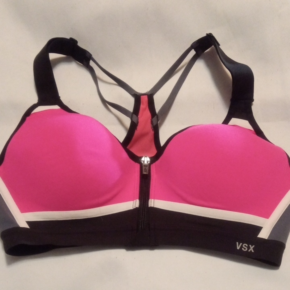 VSX Vibrant Pink and Black Sports Bra Zipper Closure